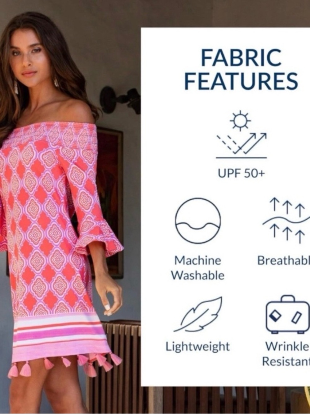 Cabana Life Off-Shoulder Mini Dress in Pink and Coral